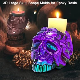 Juego de 2 moldes de resina de calavera, moldes de resina de almacenamiento 3D, moldes de resina epoxi de silicona para brocha de maquillaje, soporte para bolígrafos, caja de contenedor de