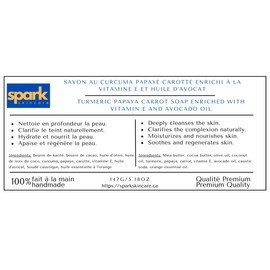 Spark Skincare | Papaya & Carrot Turmeric Soap Enriched with Avocado Oil and Vitamin E for Men and Women, Anti-Blackspot Soap, Natural & Organic Soap, Shower Bar, Moisturizing Soap for Sensitive Skin, Handmade Soap