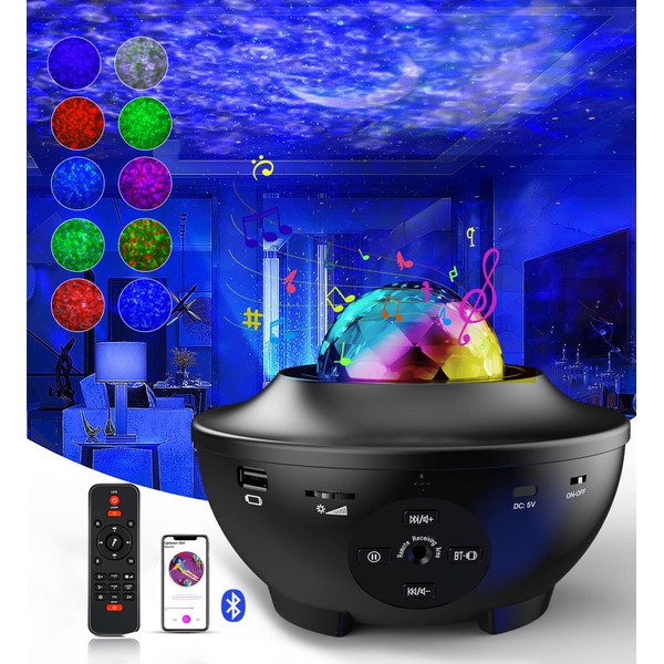 SunBox Remote Control Star Projector Light, Bedside Lamp, Bluetooth Speaker, 2-in-1 Projection Lamp, Supports Bluetooth/USB Drives, Planetarium, 10 Lighting Modes, Timer Function, Voice Control,