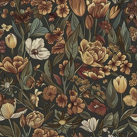 Farrich Vintage Tulip Floral Peel and Stick Wallpaper, Dark Emerald Green Art Nouveau Waterproof Contact Paper, Renter Friendly Self Adhesive Decor for Accent Walls Furniture 17.3" x 118"