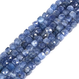 Cuentas sueltas de gemas de cianita natural de 4 mm, facetas cúbicas cuadradas, 16 pulgadas para hacer joyería DIY