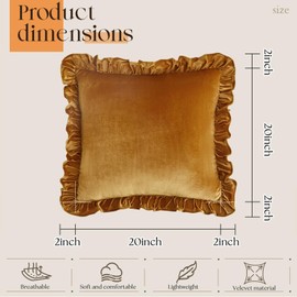 KKJIAF Gold Velvet Throw Pillow Covers 20 x 20 Inch Set of 2, Ruffle Euro Pillow Shams Velvet Square Pillow Case for Sofa Bedroom Couch Decorative