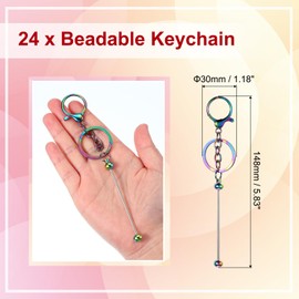 PATIKIL 24 Pcs Beadable Keychains Bars, Metal Beaded Keychain Blanks Bulk Making Supplies Kit with Lobster Hook for Pendant DIY Art Crafts, Gradient Plating