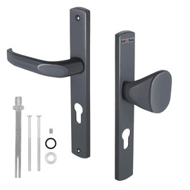 KOTARBAU® Handle Knob Set 72 mm Profile Cylinder Door Handle Aluminium Handle Door Handle Door Fitting Long Plate Set Anthracite Interior Door Exterior Door Fire Protection Doors Handle