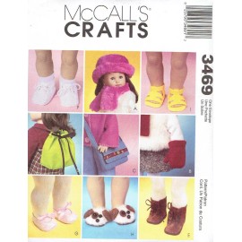 McCall 18" Doll Shoes Slippers Purse Hats Gloves Back Pack McCalls 3469 Sewing Pattern*