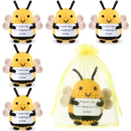 Cinnvoice 6 Pack Teachers Appreciation Gifts Bulk Positive Teacher Gifts for Women Men Bee Doll Crochet with Card Thank You for Helping Me Grow from Student Graduation Thanks Supplies