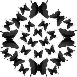 48 Pieces Butterfly Wall Decor 3D Christmas Butterfly Ornaments Mirror Butterfly Wall Decor Butterfly Party Decorations for Christmas Tree Living Room (Black)