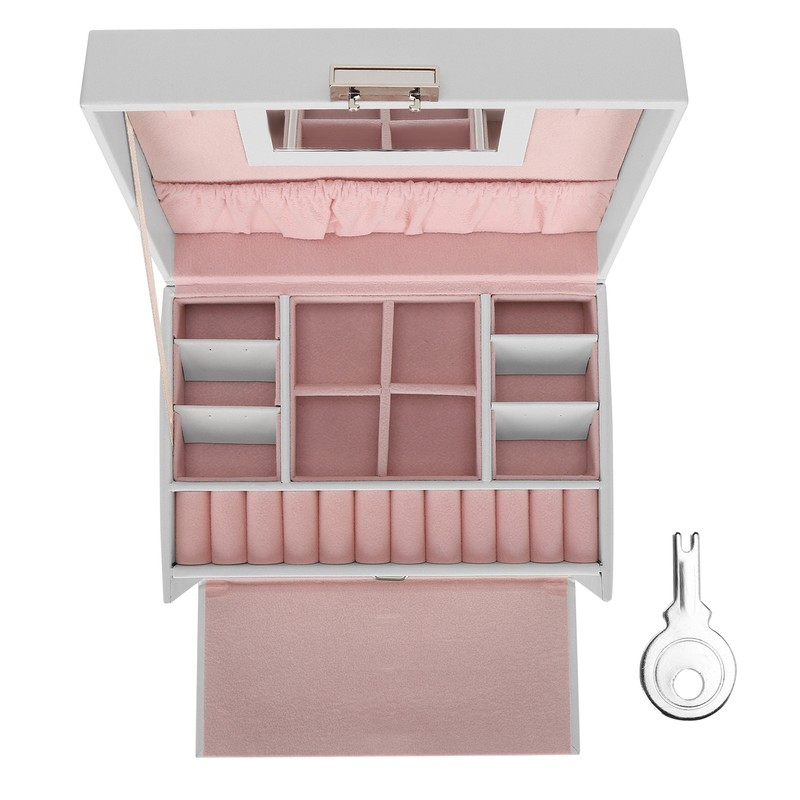 Three Layer Jewelry Storage Box PU Leather Necklace Rings Earrings