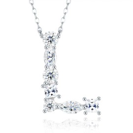 Pass Diamond Tester Letter Y Multi Cut VVS Moissanite Necklace 925 Silver Platinum Plated Elegant Fine Jewelry NecklaceColor: Silver, Length: 18inches, Design: L