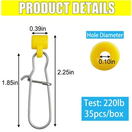35pcs Fihsing Sinker Slide with Hooked Snaps Catfishing Rig Heavy Duty Fishing Finder Weight Sinker Slides Stainless Steel Duo Lock Line Connector for Fishing Tackle Box (Yellow - 35pcs)