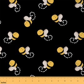 Cartoon Bee Fabric by The Yard, Honeybee Upholstery Fabric, Cute Animal Decor Fabric, Geometric Dot Indoor Outdoor Fabric, Kawaii Bugs DIY Art Waterproof Fabric, Yellow Black, 1 Yard