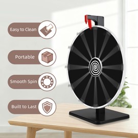 Pionites 12 Inch 12 Slots Prize Wheel Tabletop or Wall Mount Fortune Spin with Dry Erase Marker and Eraser for Engaging Home Parties, Trade Show, Carnival Events (12''12Slots Black)