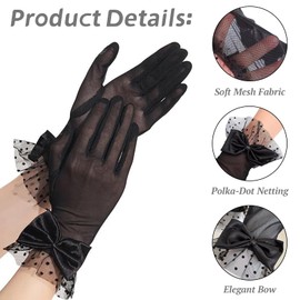 Eeuwigegelofte Lace Gloves Wedding Tea Party Gloves for Women, Bow Short Mitten Evening Elegant Accessories