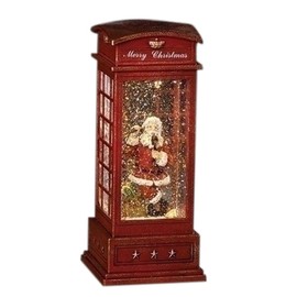 Roman 10" Lighted Swirl Santa in Vintage Phone Booth – Confetti Lites Christmas Decor, Festive Holiday Accent, Unique Gift Idea