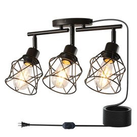 vivihobb Dimmable Black Plug in Track Lighting Kit,3 Light Plug in Ceiling Light with 16.5' Cord,Flexibly Rotatable Light Head,Modern Industrial Farmhouse Style(Bulbs Not Included)