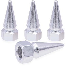 MEAJOO 4PCS Spiked Shape Tire Valve Stem Caps, Aluminum Car Air Stem Cap, Universal Dustproof Tire Valve Stem Covers for Cars, SUV, Trucks, Bikes, Motorcycles, Bicycles(Silver)