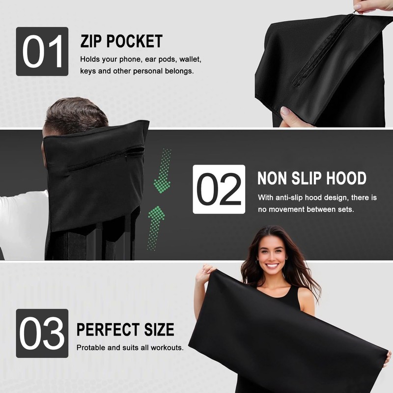 Vivva 2PC Set Microfibre Hooded Gym Towel with Zip Pocket,