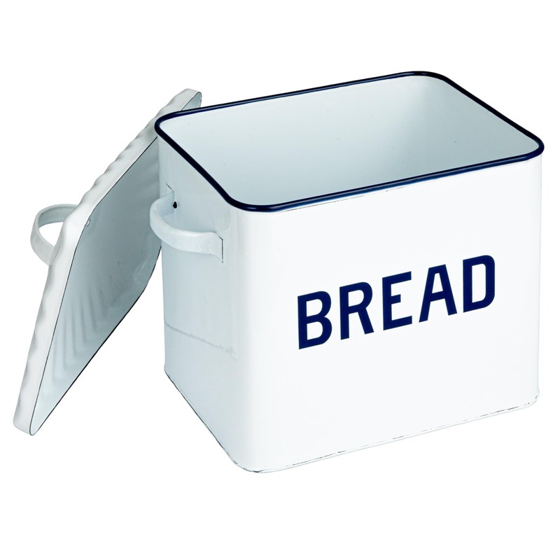 Creative Co-Op Chic Farmhouse Enameled Bread Box with Lid, "Bread"