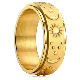 King Will Mens Fidget Ring Old Gold 8mm Stainless Steel Ring Spinner Ring For Men Women Stress Anxiety Relief Rotating Ring Finger Teens Toy Moon Sun Star Comfort Fit For Unisex Adults 12