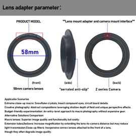 58mm Macro Lens Reverse Ring Compatible with for Nik Z Mount Z6,Z7 Full Frame Camera,with 58mm Filter Thread Lens 55-300mmf/4.5-5.6GEDVR .Macro Shoot(58mm-NIK Z)