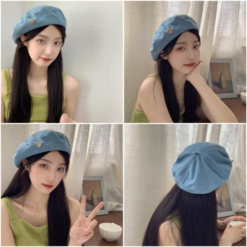Weuiean NZH-610 Denim Beret Women's Button Decorated Hat, Adjustable Size,
