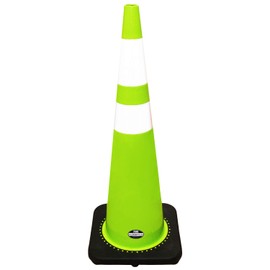 Troy Safety 36" Lime Safety Traffic PVC Cones with 6" + 4" Reflective Collars, Black Base (Pack of 4)