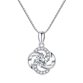 PRETTERY Sterling Silver Necklace for Women, Satellite Clover Flower Pendant Silver Necklace with 5A Cubic Zirconia, Gift for Birthday Wedding Christmas