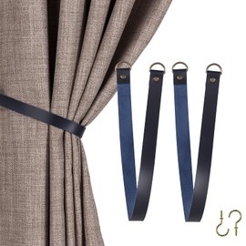 Home Queen Leather Curtain Tie Backs, Outdoor Drape Holder Holdbacks Tiebacks with Wall Hooks, Set of 2, Navy Blue