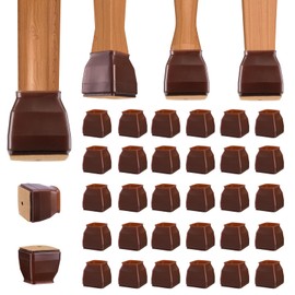 BALEINE 32 Pack Silicone Chair Leg Floor Protectors, Stool Leg Protectors Cap, Non-Slip Chair Leg Caps for Hardwood Floors (Brown & Small (Square), 32 Pack)