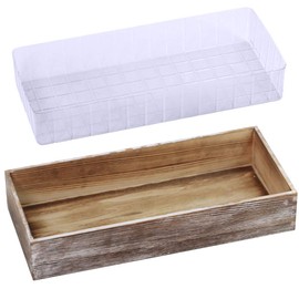 1 Pcs Wood Planter Box Rectangle Whitewashed Wooden Rectangular Planter Decorative Rustic Wooden Box with Inner Plastic Box - 17.3" L x 7.8" W x 3" H Floral Natural Centerpieces Rustic Wedding Decor