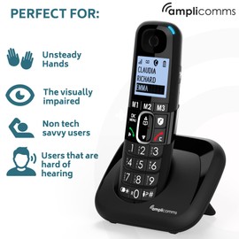 Amplicomms BigTel 1500 Big Button Cordless Phone for Elderly - Noisy Phones for Hearing Impaired - Hearing Aid Compatible Phones - Seniors Phones