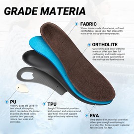 TOPSOLE Winter Warm Wool Insoles with Arch Support, Comfortable and Warm Work Shoe Insoles