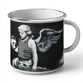 Enamelled Metal Cup 284 ml Banksy Fallen Angel Crane Bulletproof Vest