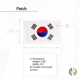 South Korea Flag Patch Bulk 3-Pack 3.5Wx2.25H State Iron On Sew Embroidered Tactical Morale Back Pack Hat Bags Korean
