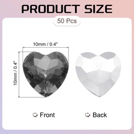 sourcing map 50Pcs Heart Rhinestones, 10mm Pointed Back Heart Glass Rhinestone Gems Crystal for Jewelry Making Costume DIY Crafts, Transparent Gray