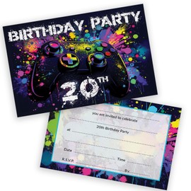 20th Birthday Party Invitations Men Women - Video Gamer Gaming 20 Pack - Adults Birthday Invitations for Friends Family A6 Bday Party Invites Invitation Cards with Folding Envelopes