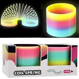 The Dreidel Company Plastic Coil Spring, Glow-In-The-Dark Magic Rainbow Slingy, Party Favor, Birthday Bag Filler, Stocking Stuffers, 3" (80MM) (2-Pack)