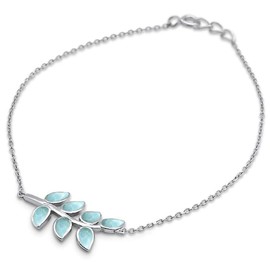 CloseoutWarehouse Natural Larimar Leaf Design Bracelet Sterling Silver