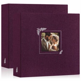 Lanpn 2 Packs Scrapbook Photo Album 12x12, Linen Window Design Cover Top Load 3 Ring Folder Binder Photo Book Photobook 12 x 12 inch with 30 Plastic Sleeves 60 Pages (Purple)