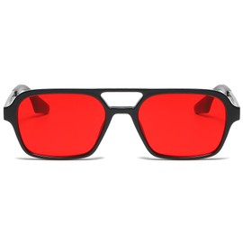 RUNHUIS Vintage Classic 70s Square Sunglasses for Women Men Trendy Retro Slim Rectangle Glasses, Black/Silver/Red