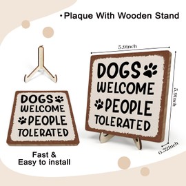 Dogs Welcome People Tolerated Sign Funny Wooden Plaque Signs Dog Rules Decorative Plaque for Home Office Farmhouse Decor Dog Lovers Gift