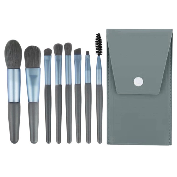 Samcos Makeup Brushes Set, 8 Pieces, High Quality Fiber Bristles, Super Soft, Makeup Brushes with Makeup Pouch, Portable, Everyday Makeup, For Beginners (Blue)