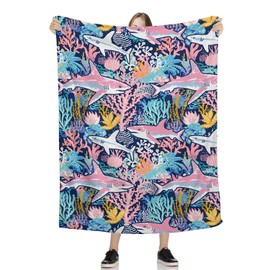 Shark Ocean Pink Blankets for Couch Sofa Bed Throw Blanket Super Soft Lightweight Warm Gift for Women Men Kids Indoor Home Decor 40X50in
