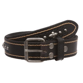 Full Grain Leather Studded Roller Buckle Belt – 1.5" Wide Snap-On, Black | 40"