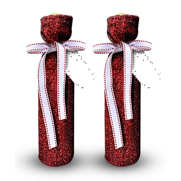 WRAPEEZ Deluxe Wine Bags- Velvet and Sparkle Stretch Fabric - Set of 4 with bows and gift tags | No more paper bags! Reusable & Ecofriendly - MAKE YOUR BOTTLE LOOK SPECIAL
