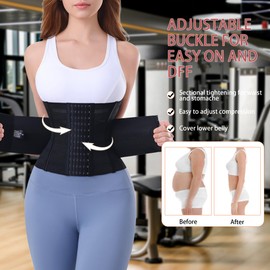 PQWEUU Waist Trainer Belt Adjustable Back Support Workout Belly Band for Women Men, Body Shaper Sports Girdles, Postpartum Belly Band Wrap, Waist Trimmer (Black, 3XL)