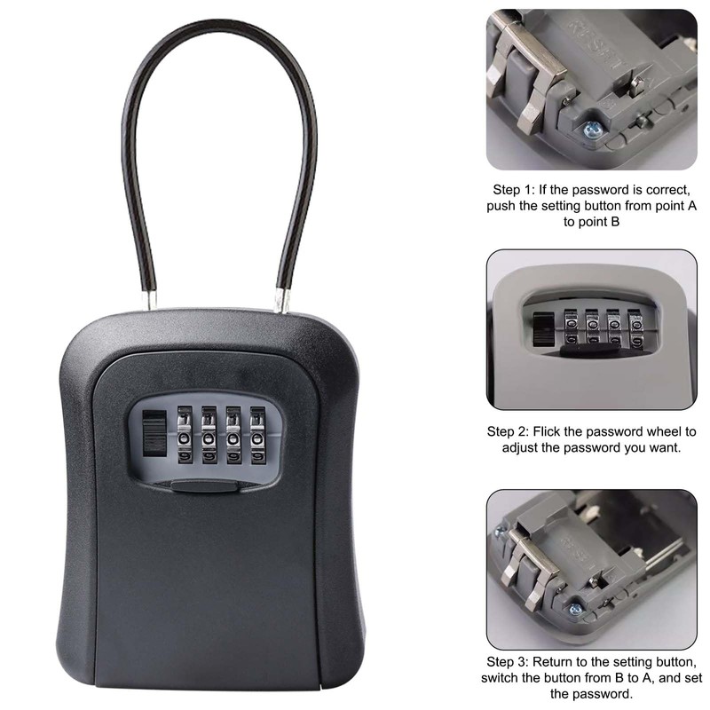 Behogan Set of 2 Key Safe with Number Code, Key