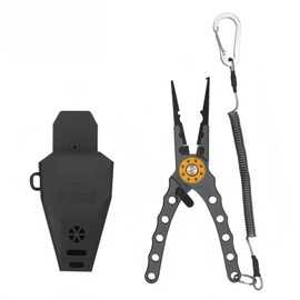 Fishing Pliers, Safety Lock Design Saltwater Fishing Pliers, Hook Remover Braid Cutter, Stainless Steel Split Ring Multi-Tools with Sheath and Lanyard