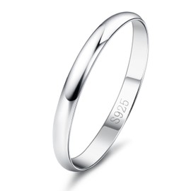 Diamday 925 Sterling Silver Ring Women Men Simple Engagement Ring Polished Wedding Ring Shiny Elegant Ring Silver Women's Wedding Ring for Couple Simple Women's Ring Men's Ring Jewellery 52-65 2/4 mm,