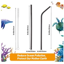 VEHHE Black Metal Straws Reusable Stainless Steel Straws with Cleaning Brush for 20/30 Oz for Yeti RTIC SIC Ozark Trail Tumblers (Black 2 Straight|2 Bent|1 Brush)